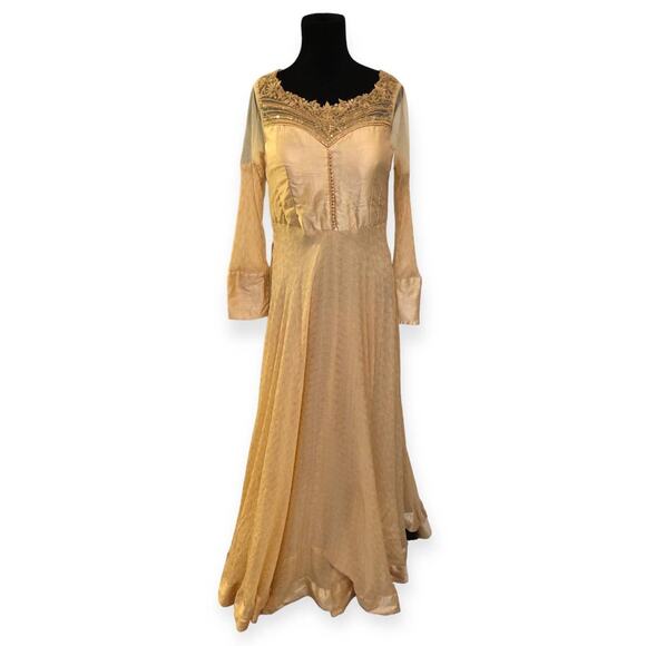 Anarkali Suit With Bandhani Dupatta Royal Neckline Gold Embellishment - Picture 9 of 9